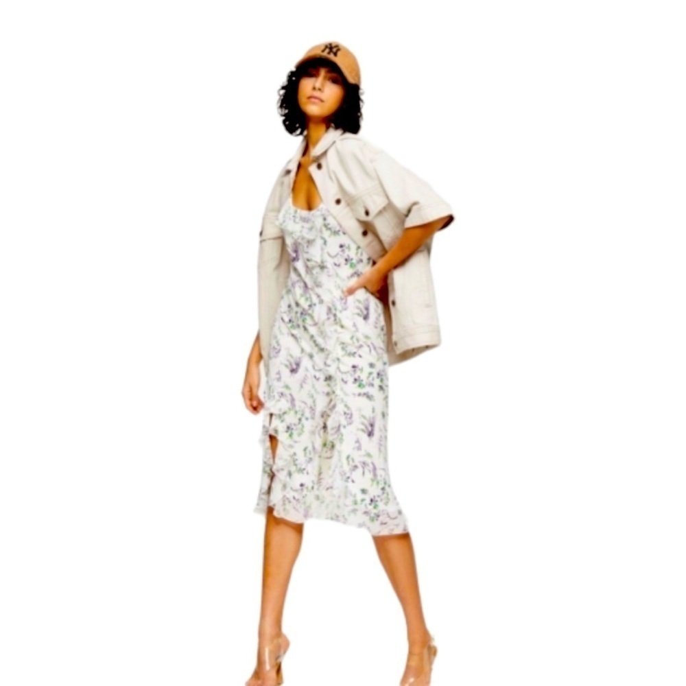 Topshop EUC Idol off white Floral Slip Dress, asymmetric, ruffled size 10